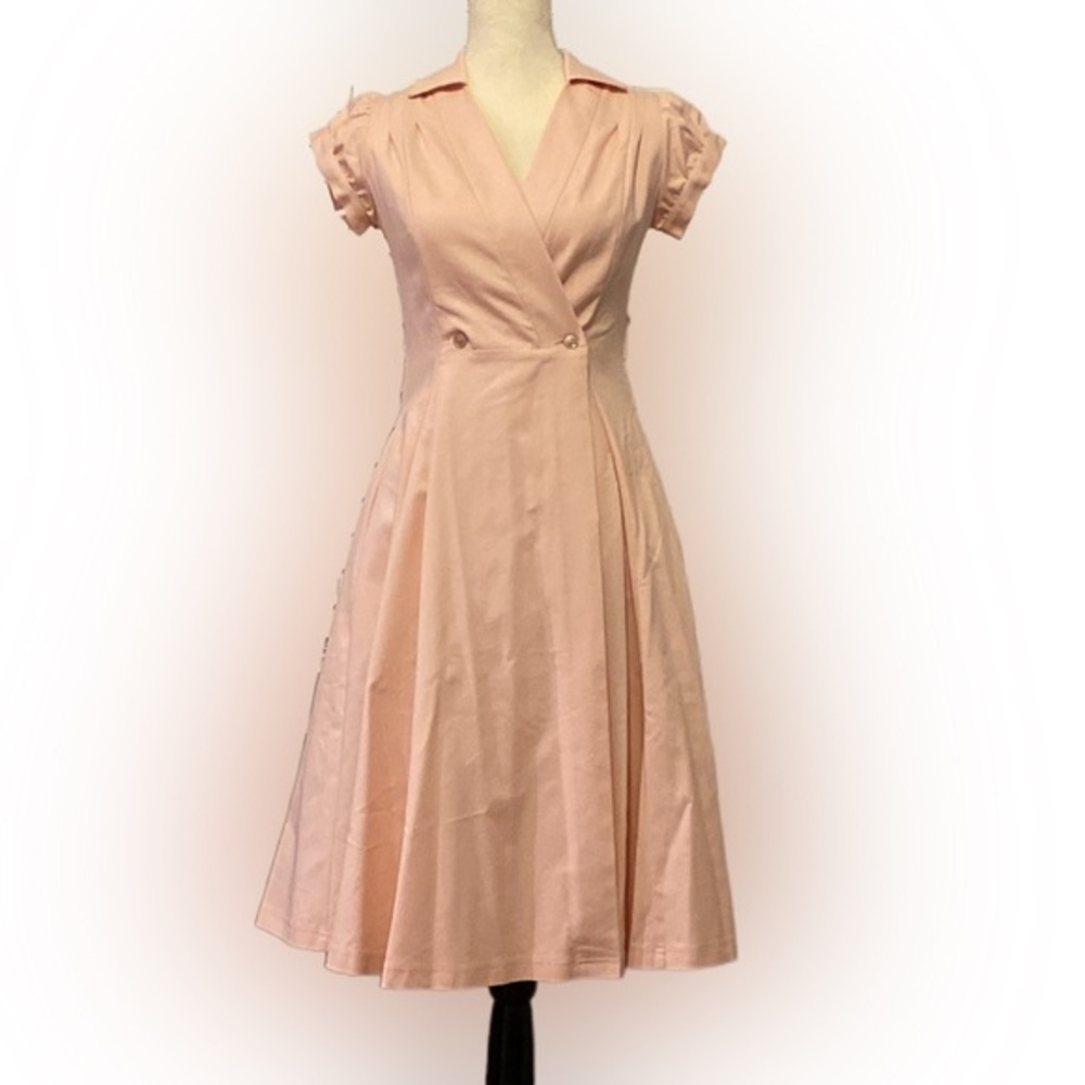 BGL Wrap Dress Puff Sleeves Bow Belt Powder Pink Size 6